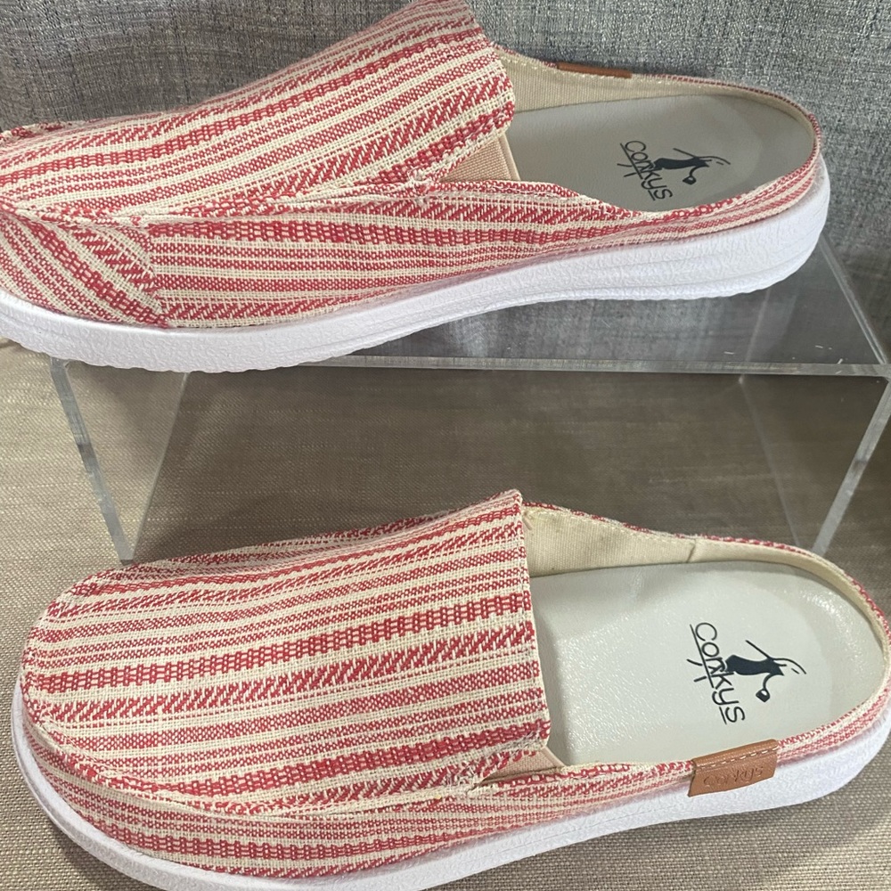 Corky’s Pontoon RED Stripe Slide Tennis Shoes
Lightweight Slip On